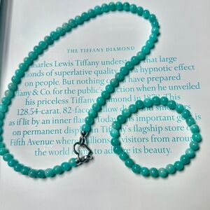 Elegant Natural Amazonite Beaded Necklace and Bracelet Set
